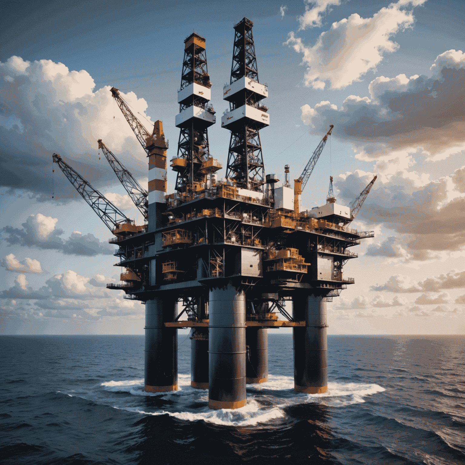 Advanced oil rig with integrated technology systems, showcasing modern sensors and digital displays for real-time data analysis in an offshore setting