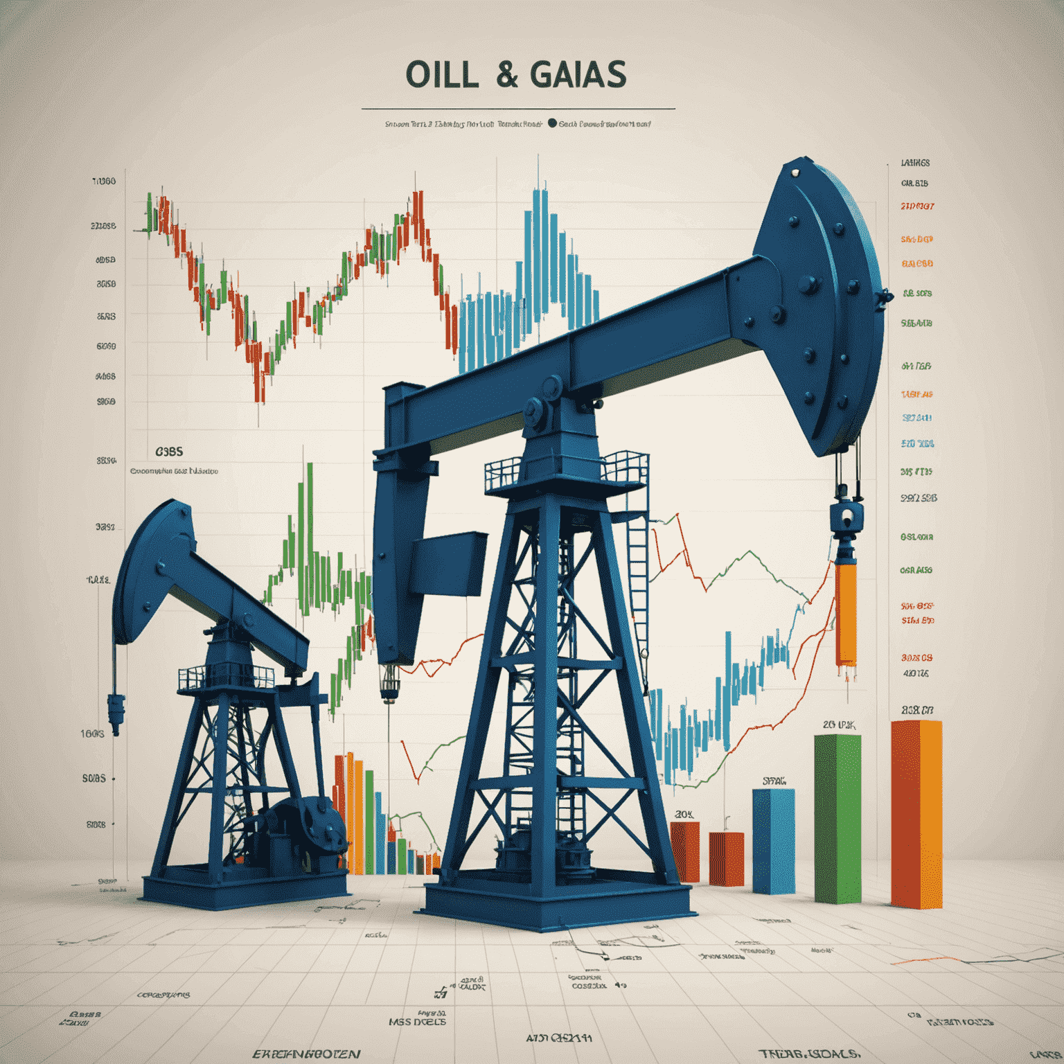 A detailed graph showing oil and gas market trends, with rising and falling lines representing different commodities and regions