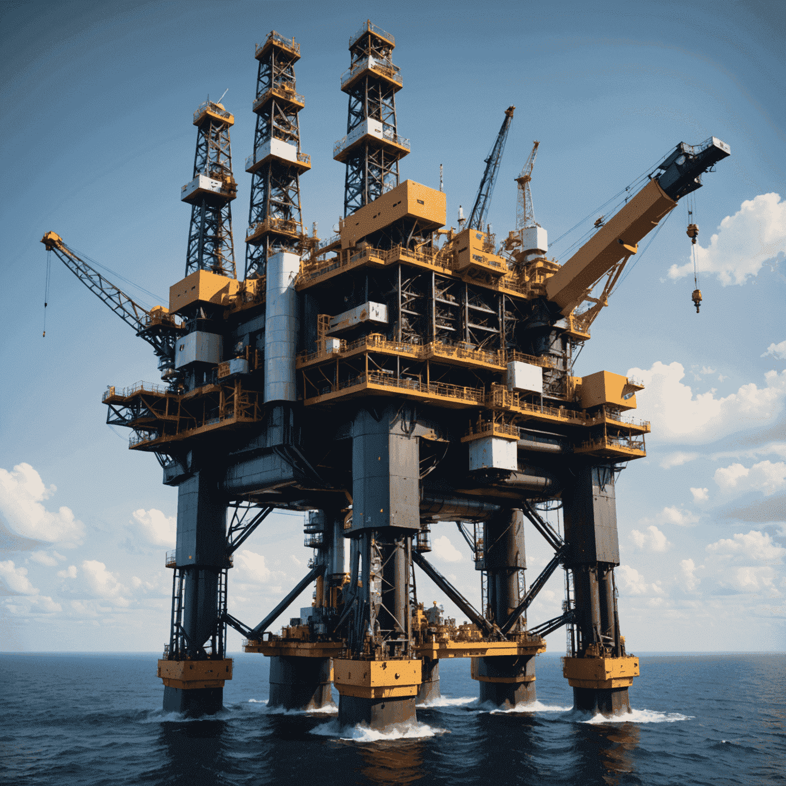 An oil rig with advanced robotics and AI-powered systems, representing cutting-edge technology integration in exploration and production