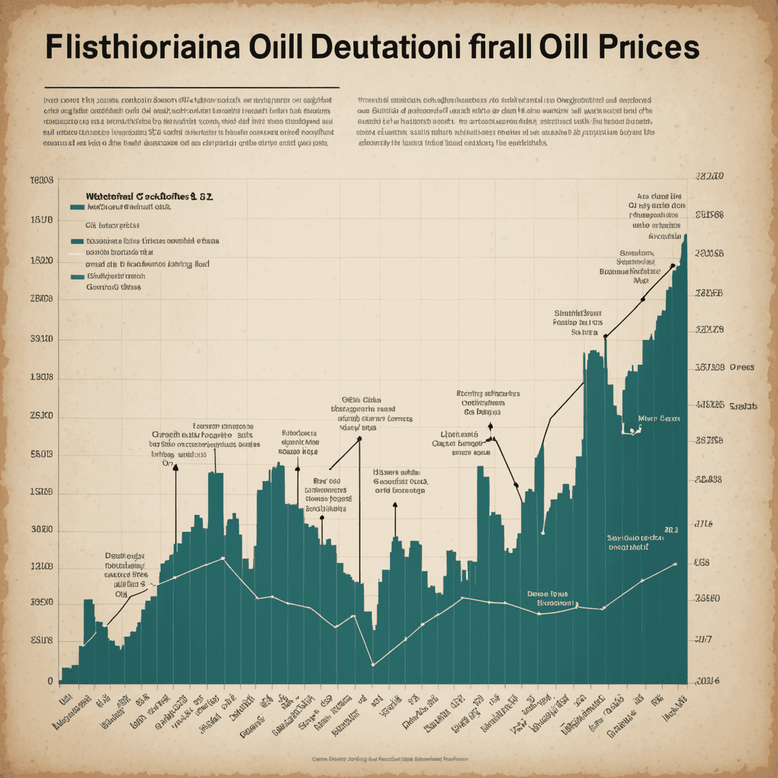 A line graph showing historical and projected oil and gas prices, with annotations explaining key market events